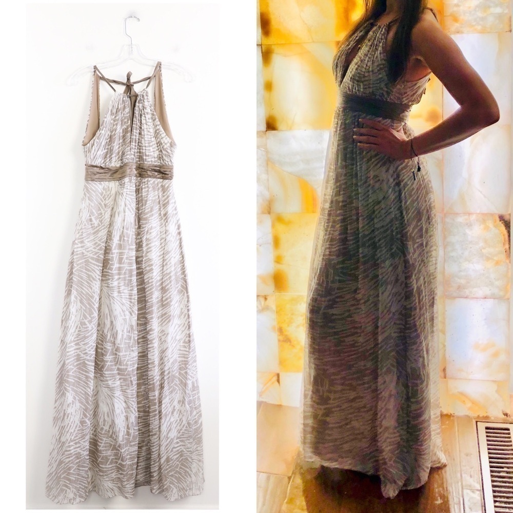 BCBG Max Azria silk chiffon maxi dress halterneck cocktail resort vacay wedding